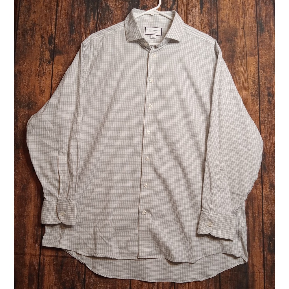 Charles Tyrwhitt Men's Long Sleeve Button Up Dress Shirt Size 17.5 Gray Check